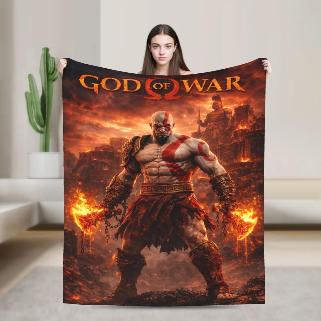 God of War Game Gamers Kratos Blanket Camping Flannel Throw Blanket For Couch Chair Super Warm Bedspread Birthday Present