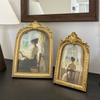 Vintage Arch Shaped Photo Frame Gold Carved Embossed Resin Picture Frame Home Office Photo Display Tabletop Wall Hanging Decor