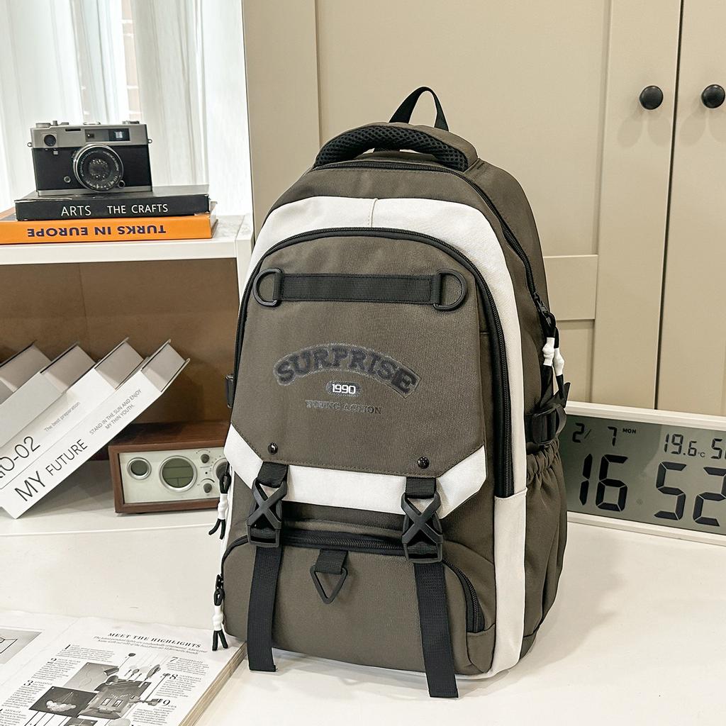 Schoolbag new trendy cool backpack large capacity male contrasting color versatile junior high school student schoolbag female casual backpack