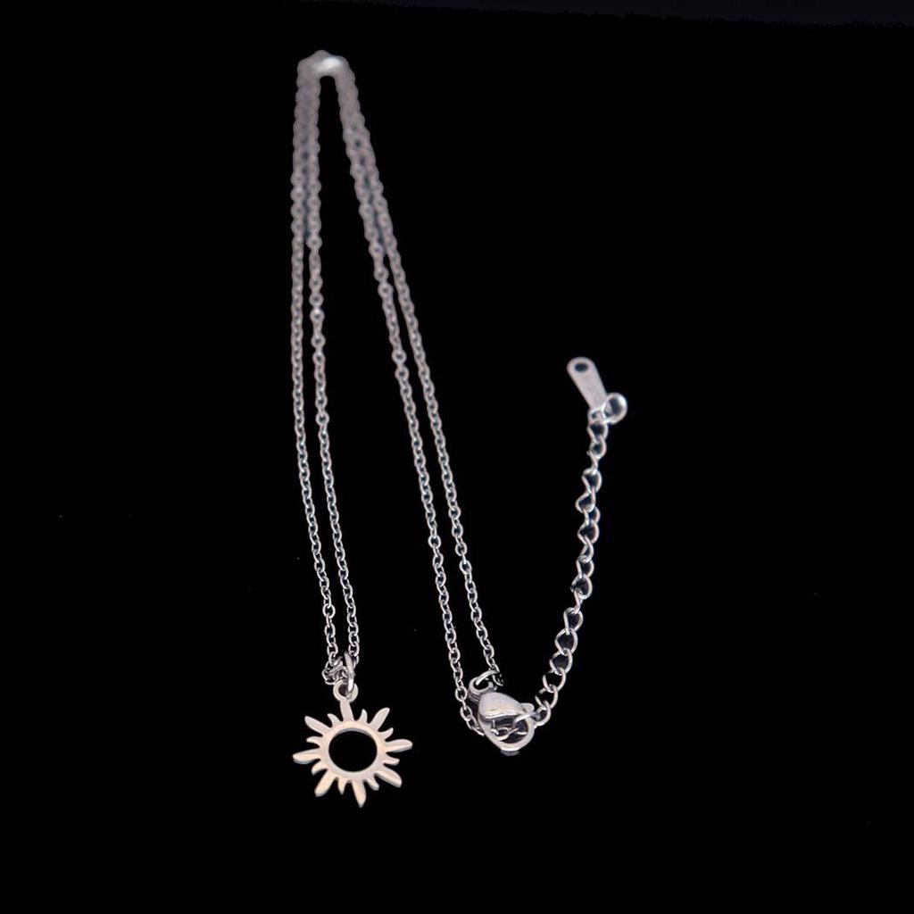 Colorfast Stainless Steel Sun Pendant Necklace - Versatile Clavicle Chain for Women
