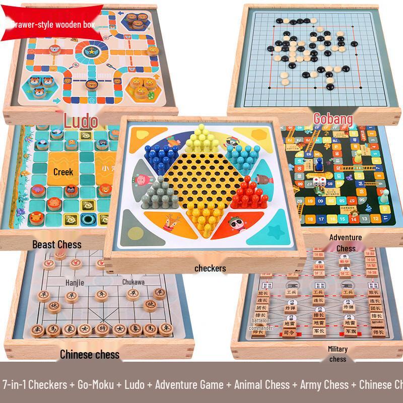 Mussels Kids 7-in-1 Wooden Board Game Set