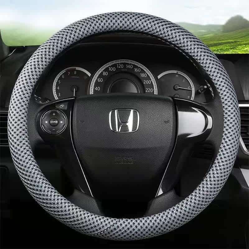 

New Car Steering Wheel Cover, Breathable, Non-Slip, Sweat-Absorbent, Ice Silk Linen, Universal Type, Four-Season Steering Wheel Cover Gray