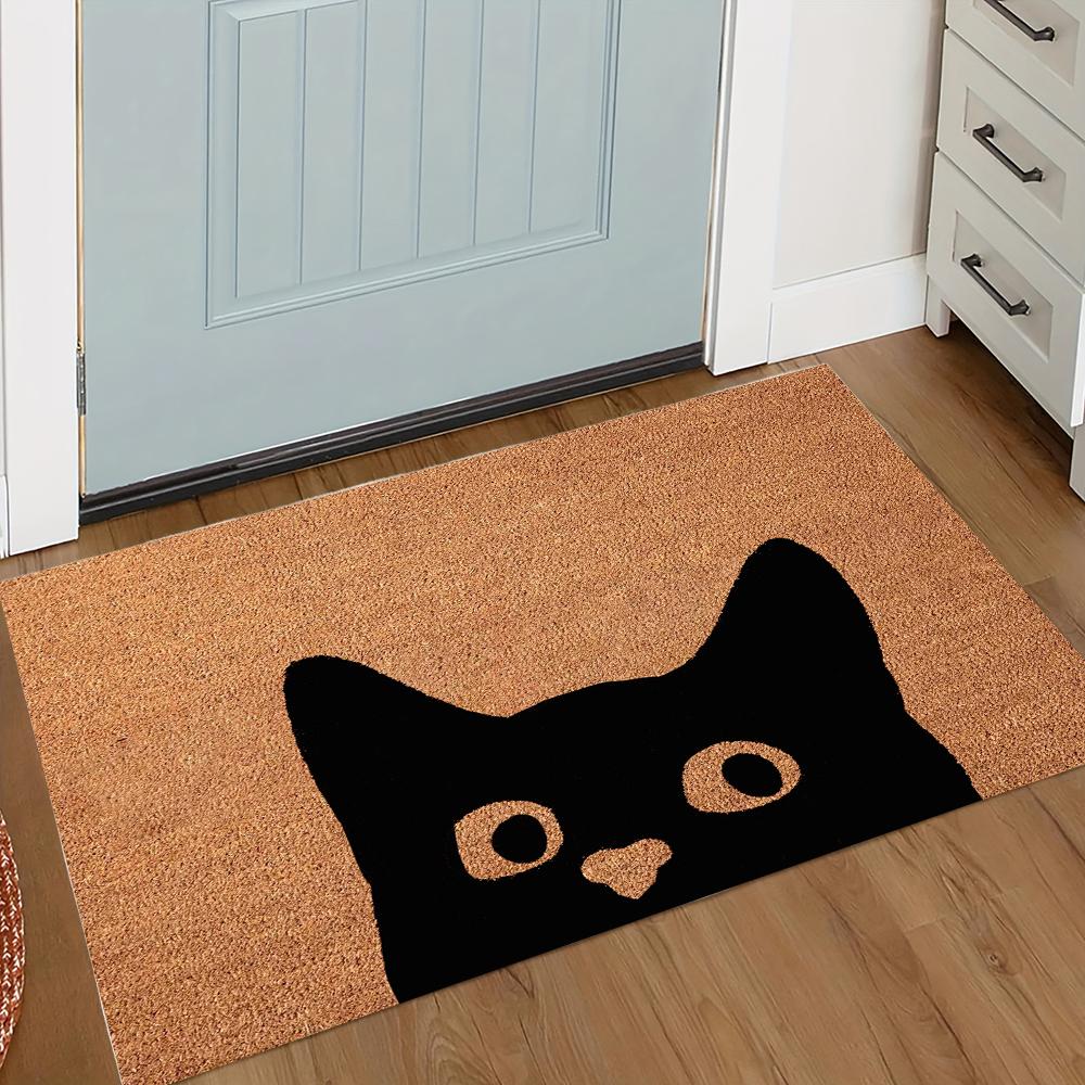 Funny Welcome Madafakas Doormat Brown Carpet with Cartoon Cat Knife Design Non-Slip Humorous Entrance Mat for Home Easy To Clean