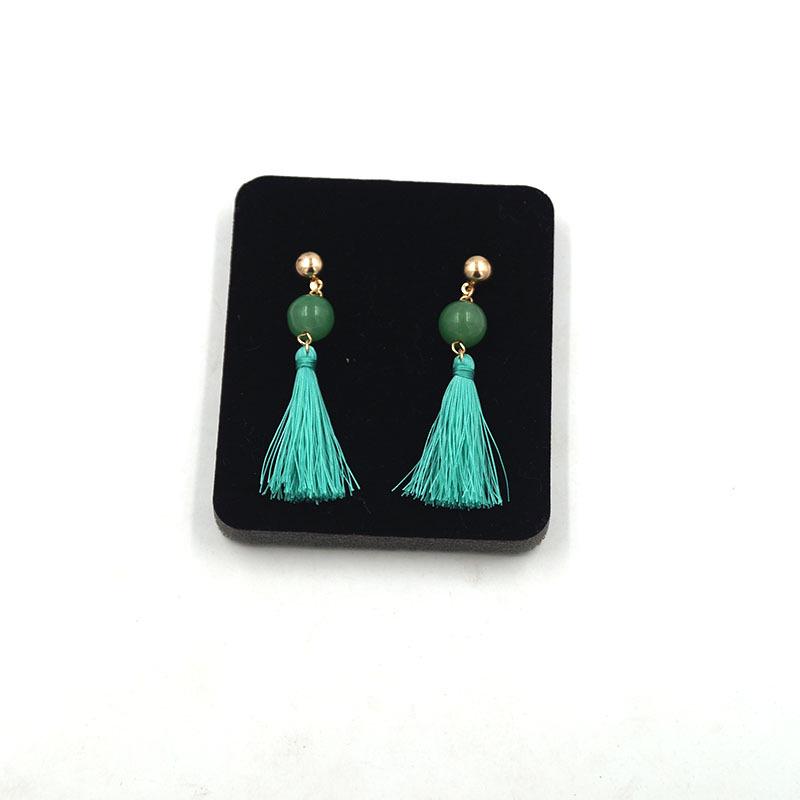 Japanese-Korean Trend: Natural Stone Tassel Long Earrings зелёный