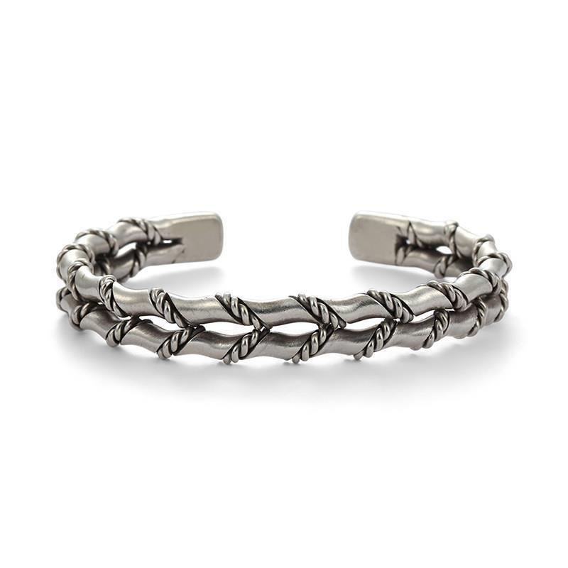 European and American fashion Cuban woven double-layer bamboo bracelet men's personality retro Thai open bracelet bracelet men