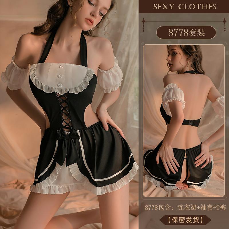  Original Erotic Underwear, Sexy Maid Clothing, Role-playing, Hot Maid Uniform, Nightgown Set 8778
