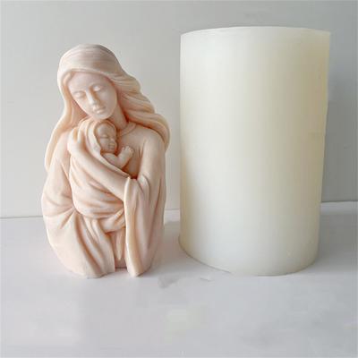 3D Large Blessed Virgin Mary With Baby Jesus Sculpture Candle Mold Madonna and Child Statue Silicone Mold Catholic Art Supplies