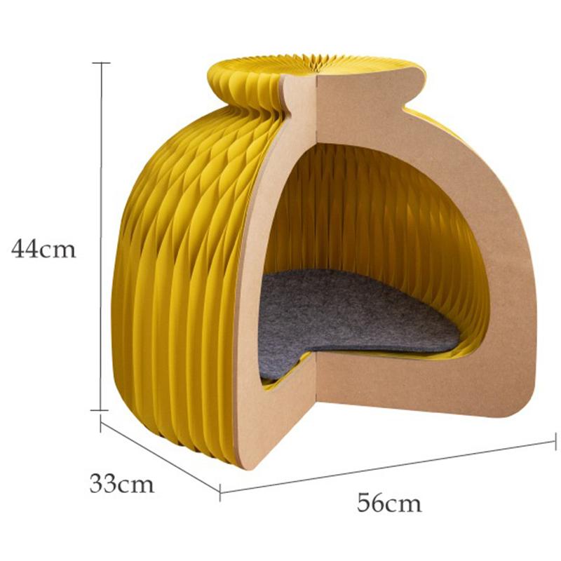 

Folding Cat Nest Bed Kraft Paper Portable Cat House Cage Indoor 4 Seasons Universal Cats Nesting Removable Creative Pet Supplies жёлтый
