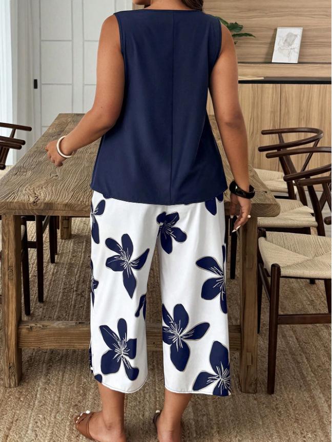 Elegant Women's Printed 7-Point Casual Pantsuit