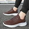 Black Leather Men's Thick-soled Lightweight Sneakers Large-size Casual Walking Running Shoes Soft-soled Comfortable Shoes