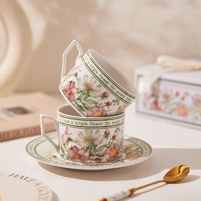 Retro Sunflower Coffee Cup and Saucer Set, Exquisite High-value Ceramic Cup, Afternoon Tea Snack Plate Gift Box.