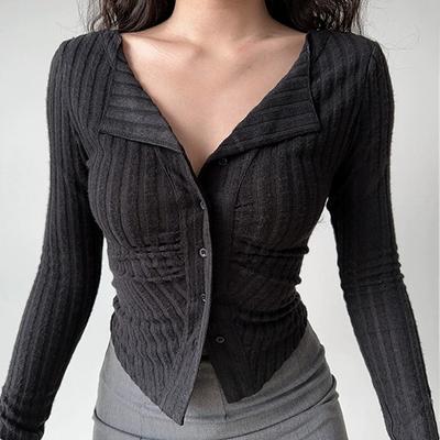 Autumn Women's Casual Solid Color Laple Collar Knitted Cardigan