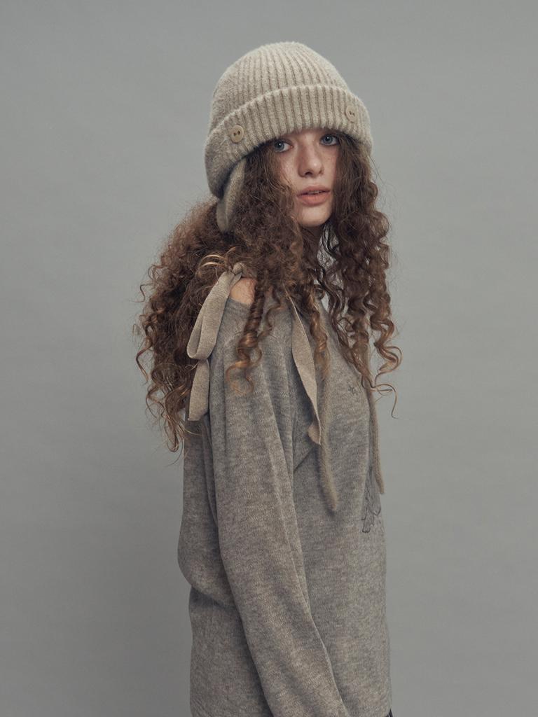 SETSETSET Two-Way Earflap Beanie Two-Tone Mix Beige