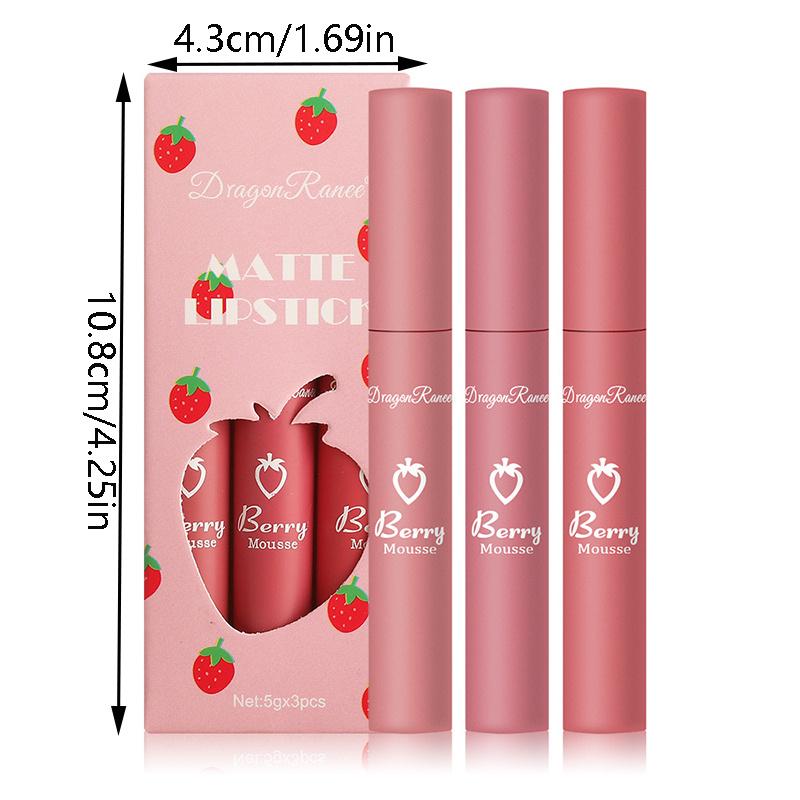 3 Strawberry Suit Velvet Matte Lip Gloss Lipstick Lip Gloss Female Non-stick Cup Cute Suit