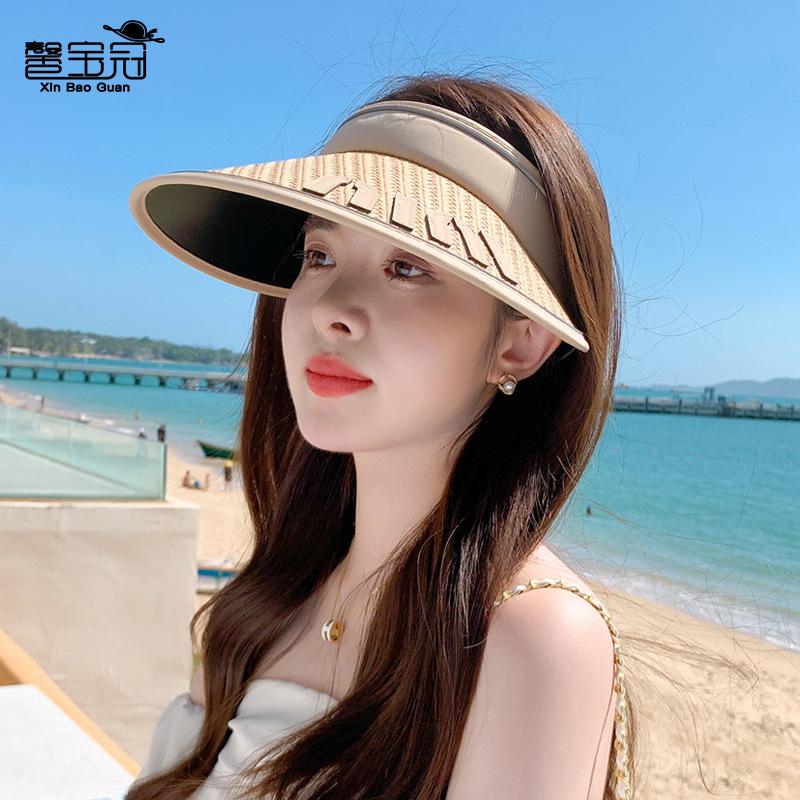 8463 Summer Outdoor Sunscreen Hat Children's Foldable Versatile Sunshade Empty Top Hat Straw Pattern Big Eaves Sun Hat Tide