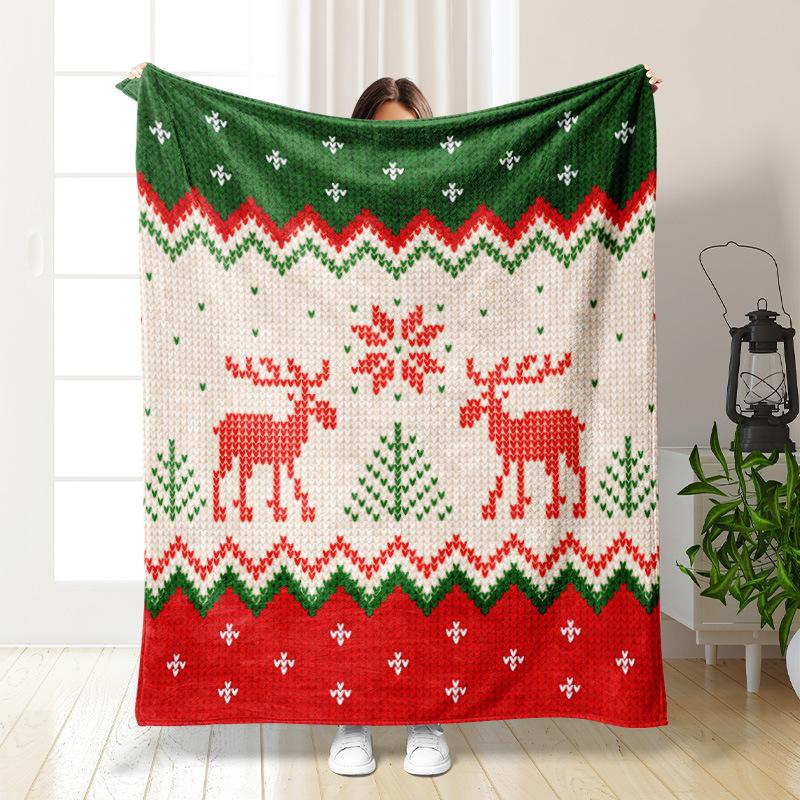 3D Christmas Elk Theme Flannel Throw Blanket Soft Lightweight Warm for Living Room Bedroom Bed Sofa Couch Kids Adults Gifts