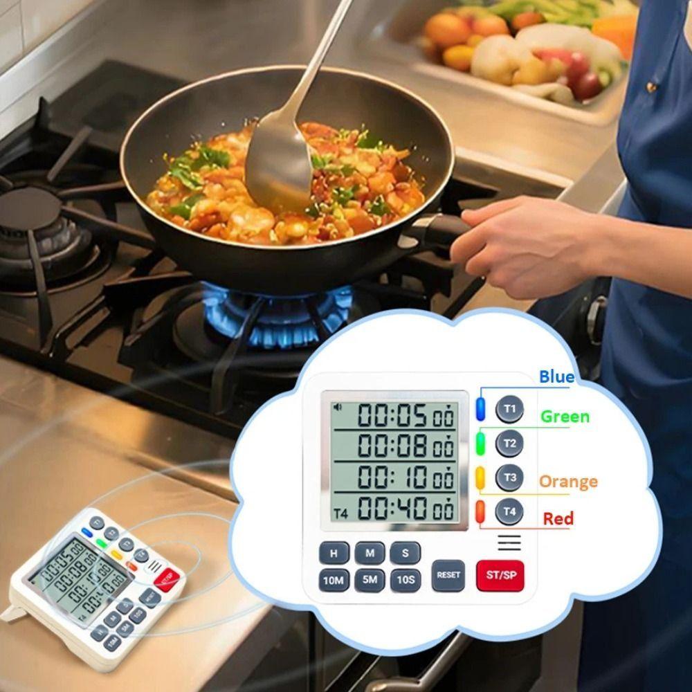 Stummschaltbare Kanäle Uhr Hoch-/Runterzählen Küchenwecker Digital 4 Kanäle Timer Wecker