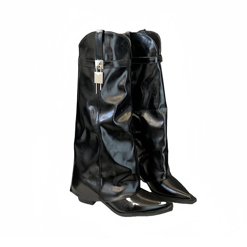 Fashion pointed trouser boots women's 2025 new thick heel high heel big tube circumference knight boots high boots