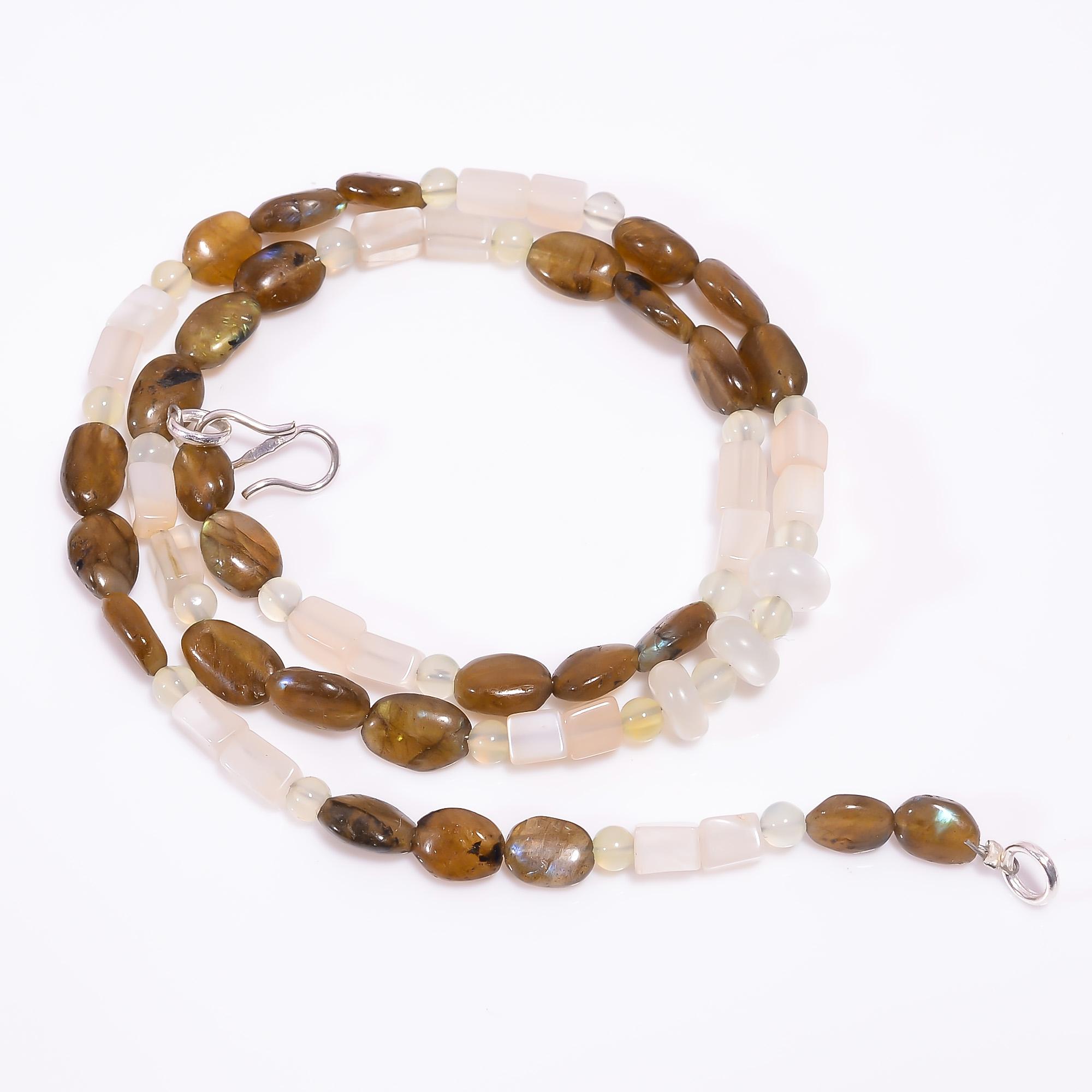 

Natural Labradorite White Moonstone Gemstone Beads Necklace 4-9 mm 18 UB-7952 UB-7952