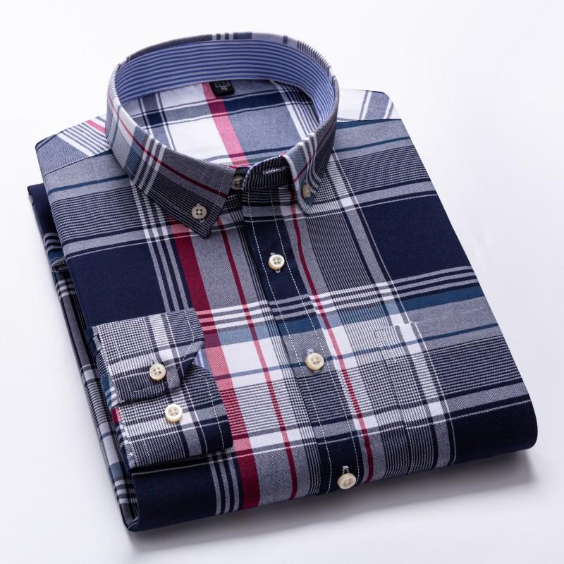 New Size S -7XL Blue Men Shirt Long Sleeve 100% Cotton Oxford Soft Comfortable Regular Fit Quality Business Man Casual Shirts