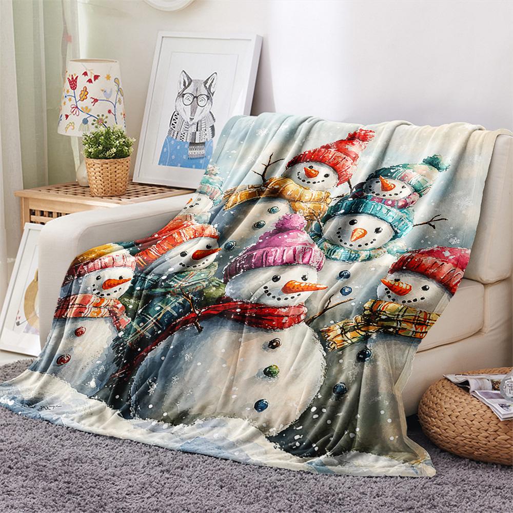 Snowmen Print Flannel Blanket, High Quality Comfortable for All Seasons, Home Decor, Warmth and Comfort, Perfect for Christmas Gifts