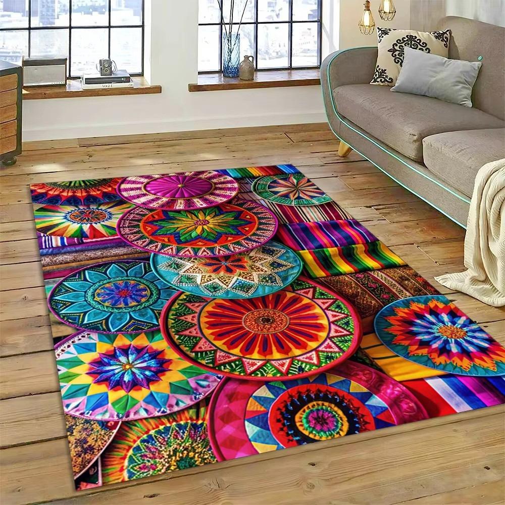 3D Etioopia Värviline Lilleline Kootud Kunstikorvid Mandala Vaip Vaip elutuppa Magamistuppa Kodukaunistus, Libisemisvastane diivanile Uksematt