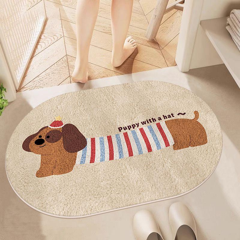 Imitation Cashmere Bathroom Absorbent Floor Mat Cartoon Bathroom Thickened Toilet Door Mat for Household Use