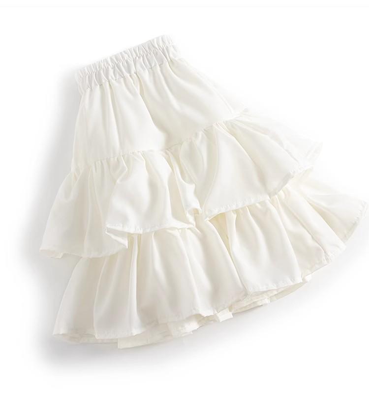 Women's White Ruffle Puff Cake Dress - Ballet Style, High Waist, Petite A-Line Midi Skirt
