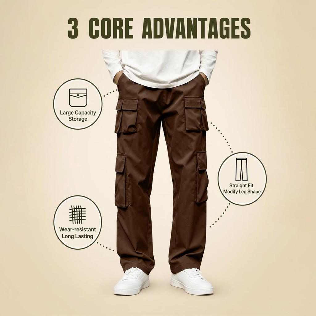 Men's Casual Cargo Pants Multi-Pocket Straight Leg Outdoor Long Pants with Twill