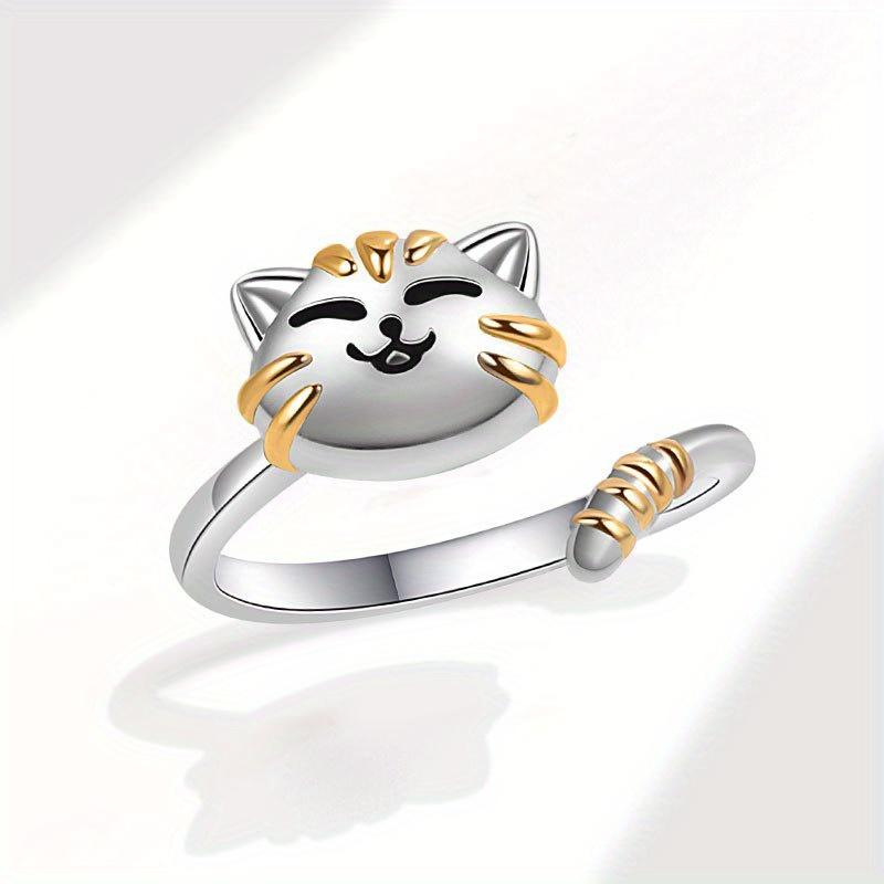 Cute Cat Spinning Ring, Animal Cat Relieves Stress and Anxiety with An Open Mouth Ring, Popular Jewelry.