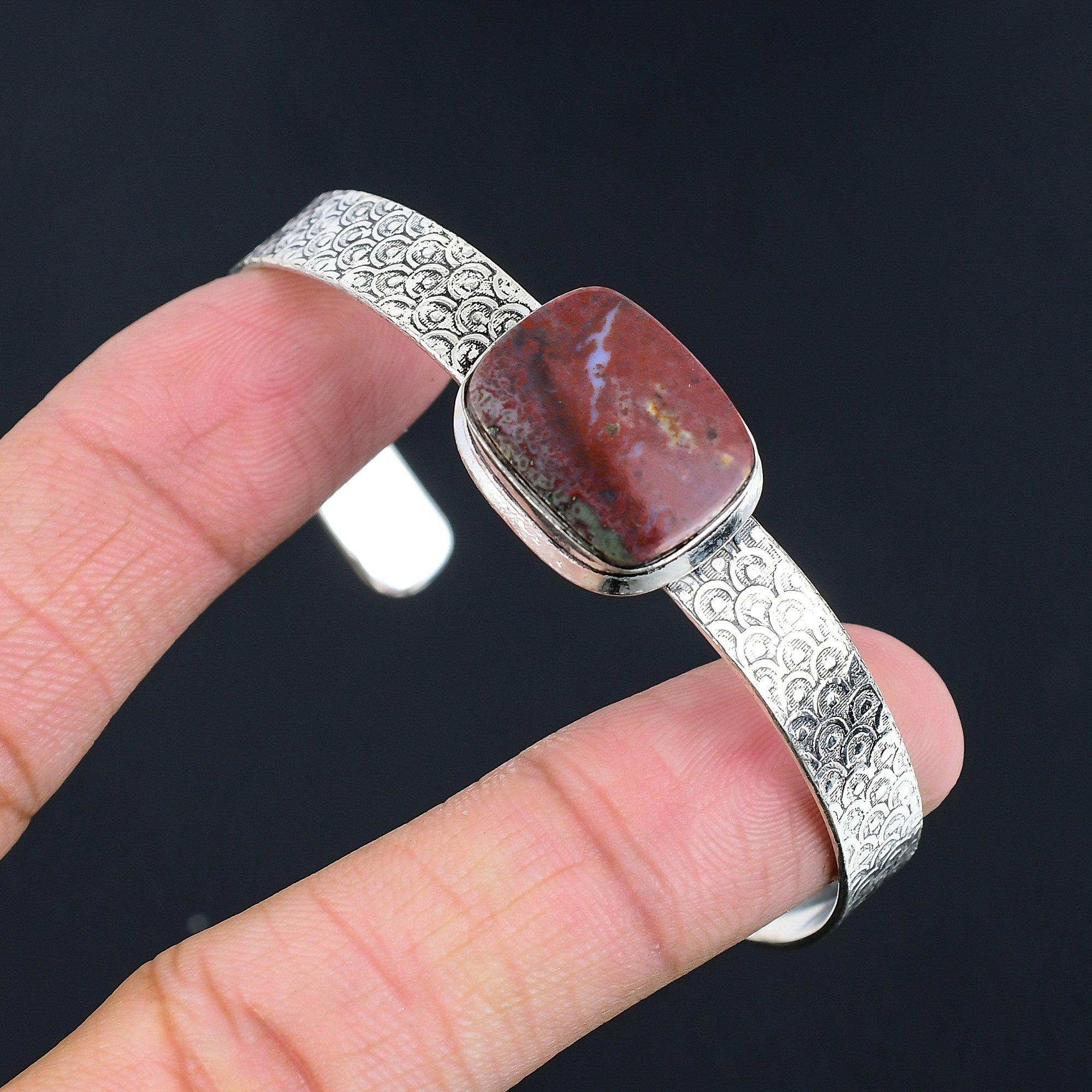 

Daughters Day Sale 925 Silver Natural Bloodstone March Birth Anniversary Bangle Adjustable