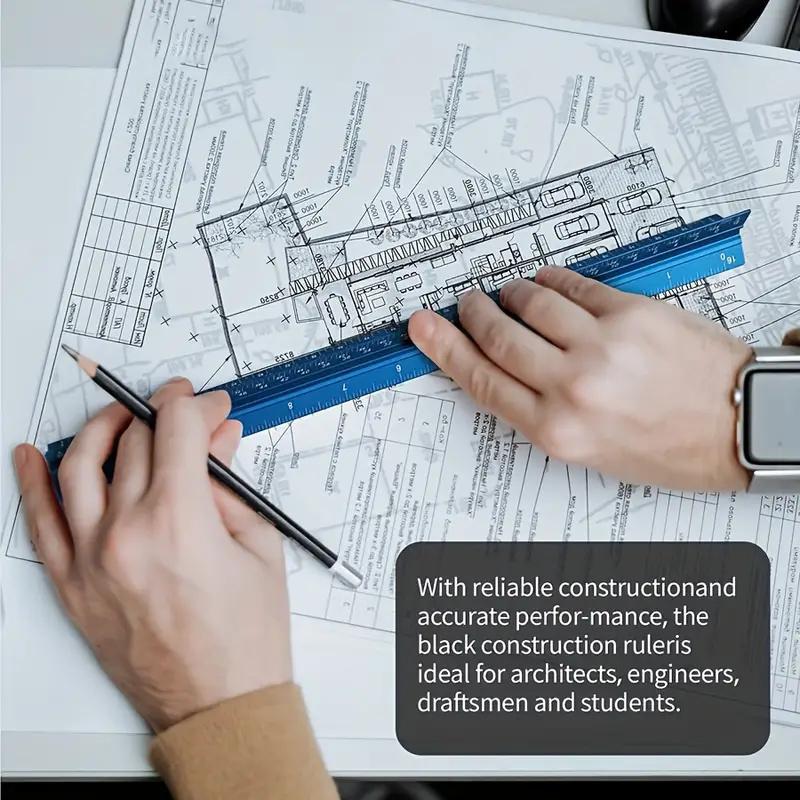 1ks 12 palcový architektonický mierkový pravítko Trojuholníkové mierkové pravítko Zliatina hliníka Kovové mierkové kresliace nástroje Kancelárske školské potreby
