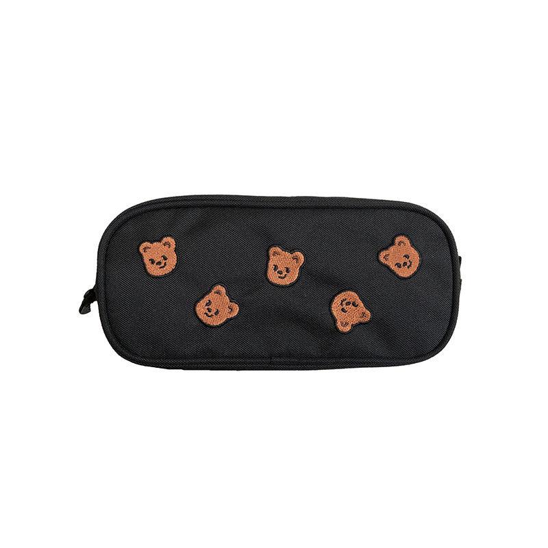 

1Pcs Kawaii Bear Embroidery Canvas Pencil Bag Pen Case Gift Cosmetic Stationery Students Supplies Portable Makeup Bag чёрный