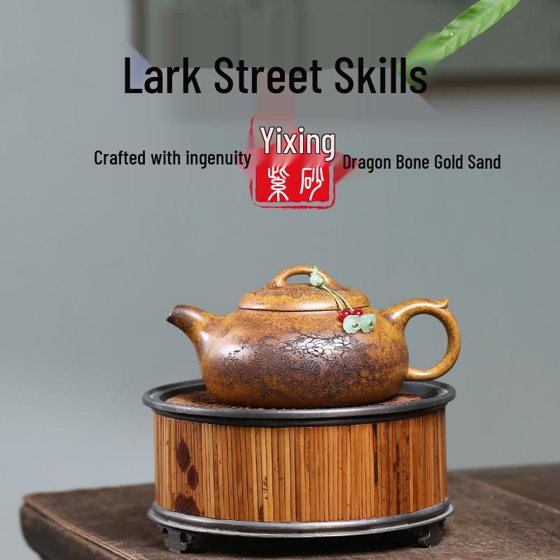 Исинский чайник ручной работы, обожженный на дровах, «Драконовая кость», золотой песок