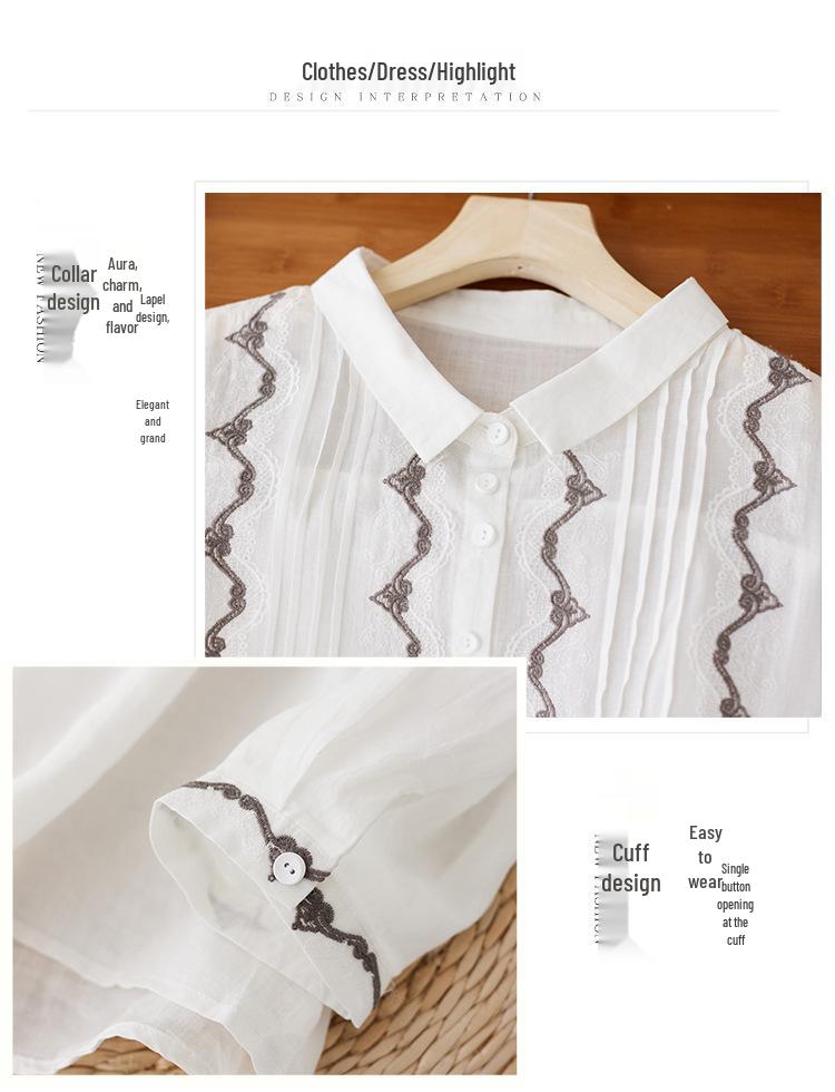 Women's Artistic Retro Embroidered Cotton Linen Shirt - Loose Casual Spring 2026