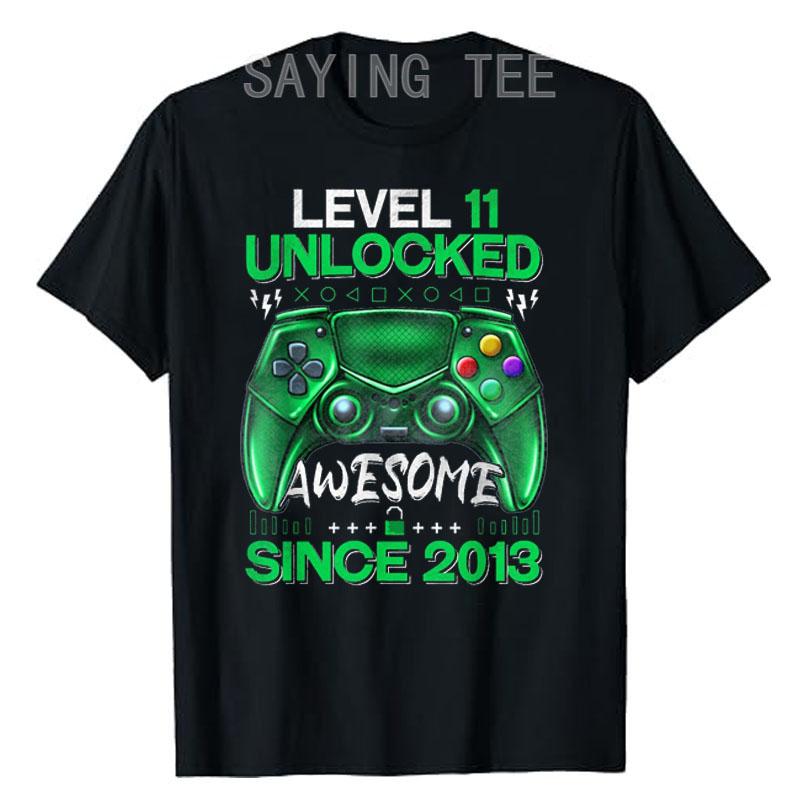 Level 11 Unlocked Awesome Since 2013 11th Birthday Boy Gamer T-Shirt Born in 2013 11 Years Old Sons Nephews B-day Present Tees S