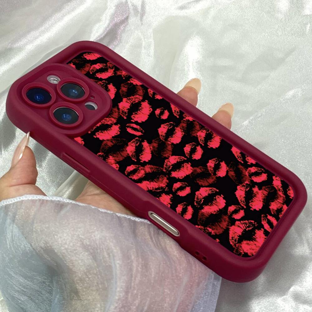 JT282 Hearts Dots Red Lips Kisses for iPhone 17 16 15 Pro Max Samsung S26 S25 Ultra A17 A16 A07 A56 A06 A05 Xiaomi 15T Redmi 15c Note 14 13 Soft Case