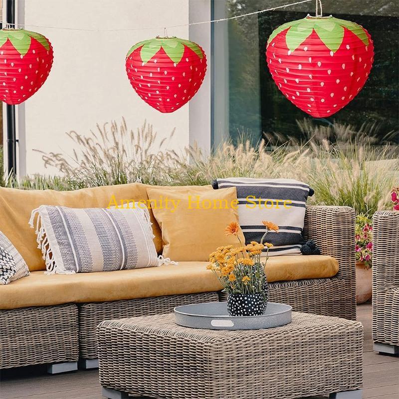 F26C 3D Strawberry Paper Lantern Foldable Hanging Lantern Fruit Theme Ornament Party Supplies Birthday Decors for Baby Shower
