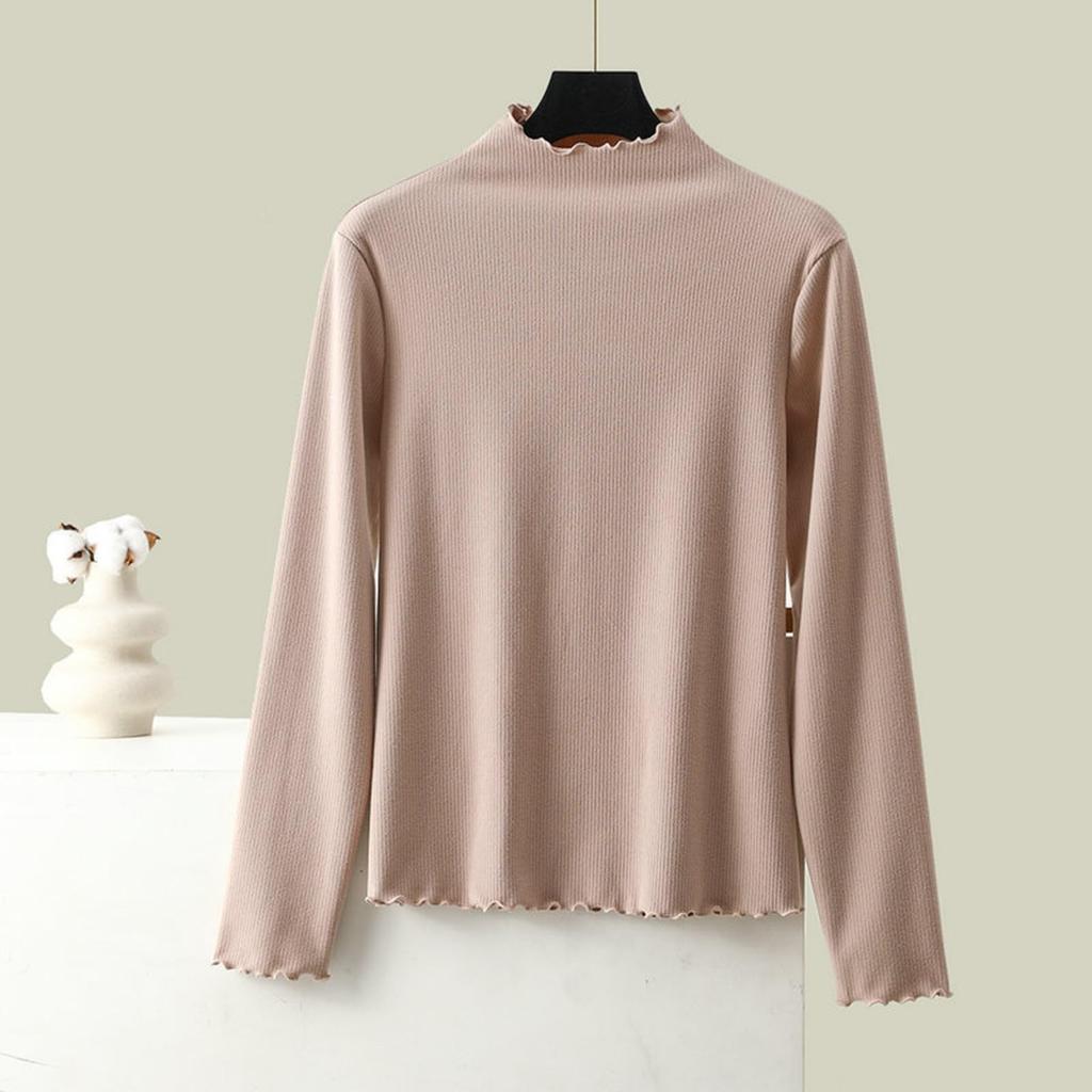 Women's Slim-Fit Long-Sleeve Base Layer Top With Flounce Collar