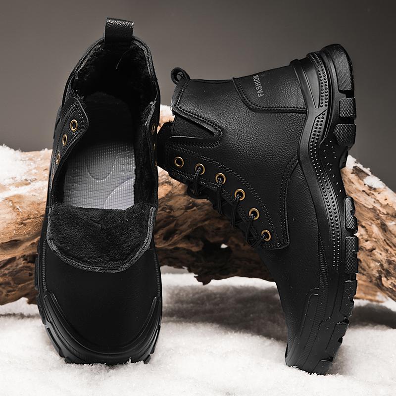 Fashion Tooling Boots Men Winter Casual Leather Shoes Ankle Men's Biker Boot Young Fashion Water Proof Full Black Non-slip Male Footwear