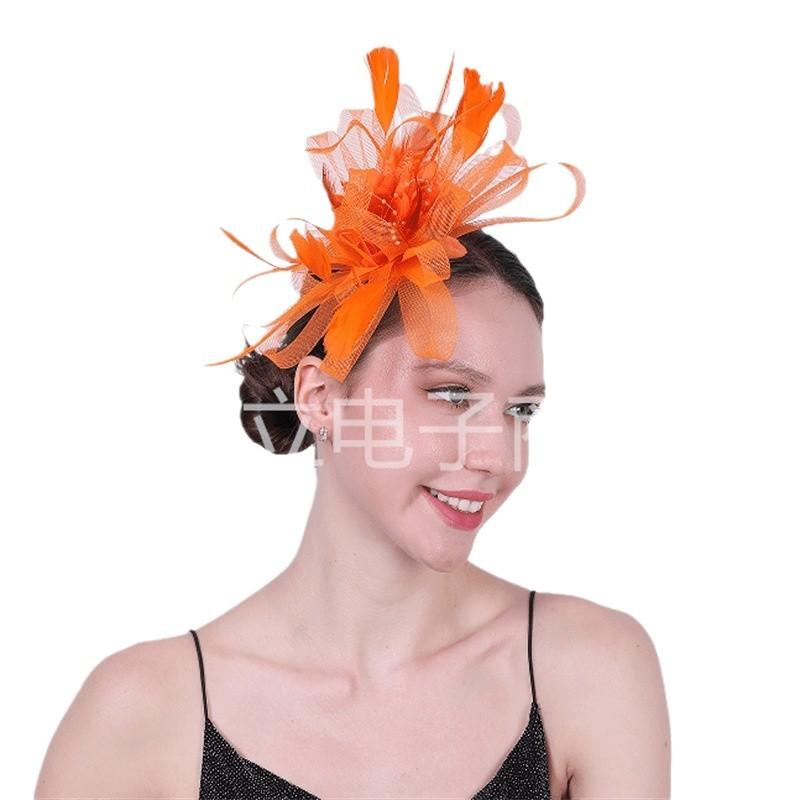 European and American feather headgear bridal hair accessories mesh yarn head flower top hat wedding decoration headgear head flower wholesale