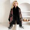 Palace Pattern Embroidered Pattern Plush Collar Scarf Women'S Autumn And Winter Boho Style Scarf Warm Embroidered Shawl Cloak