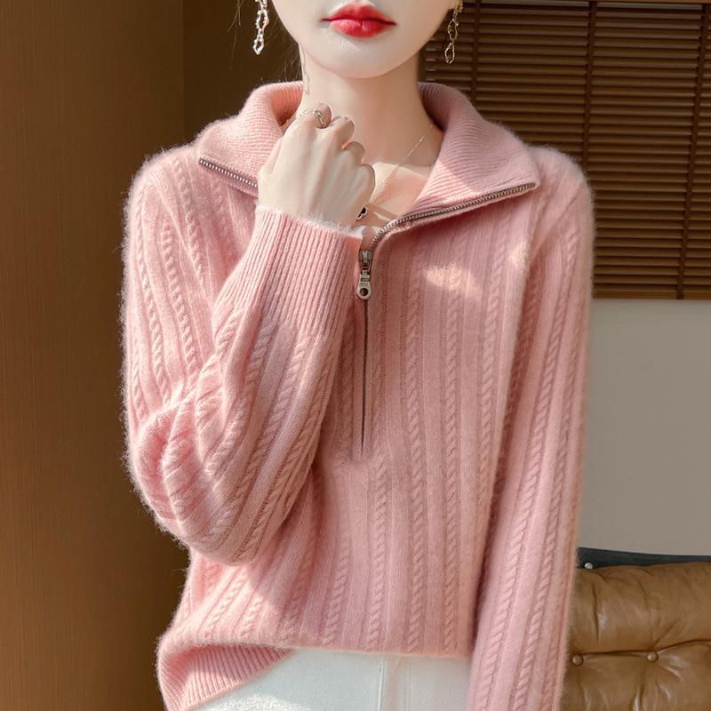 Women's Solid Half-Zip Fleece Base Layer with Half-High Neck Cable Knit Sweater