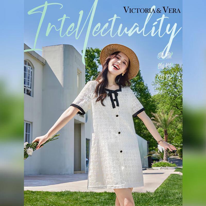 VICTORIA&VERA Summer Chic Square Neck Lace Bow Short Sleeve Mini Dress