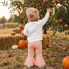 Baby Mädchen Halloween Kürbis Stickerei Pullover Rundhals Langarm Sweatshirt mit Elastischer Taille Schlaghosen Set