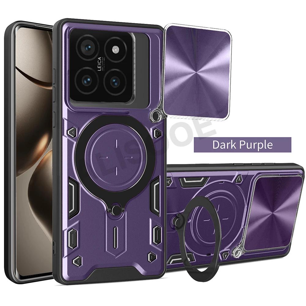 Slide Camera Funda for Xiaomi 14T Pro Case Armor Slide Lens Magnetic Ring Stand Phone Cover for Xiaomi Mi 14T Capa