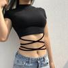 Trendy European & American Women's Tie-Up Bandage Crop Top - Sexy, Slimming, Short Sleeve