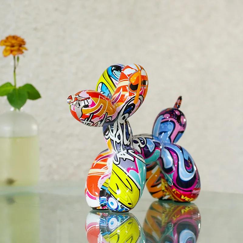Resin Graffiti Balloon Dog Figurines Art Animals Statue Crafts Decor Item for Interior Home Desktop Decoration Painting Colorful