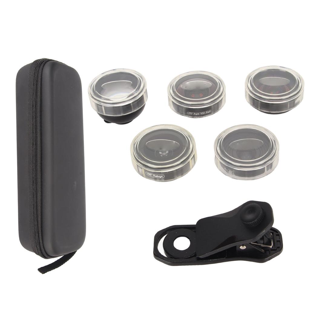 Handy Kameraobjektiv-Set Clip On 5 in 1 Makro Teleobjektiv Ultraweitwinkel- und Fisheye-Objektiv für