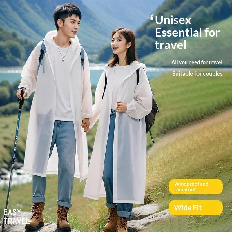 EVA Reusable Long Rain Poncho - Thick Adult Raincoat for Outdoor Hiking, Travel, Cycling and Camping